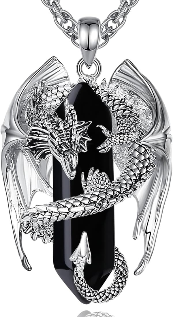 Dragon Necklace with Healing Crystal Stone for Men & Women