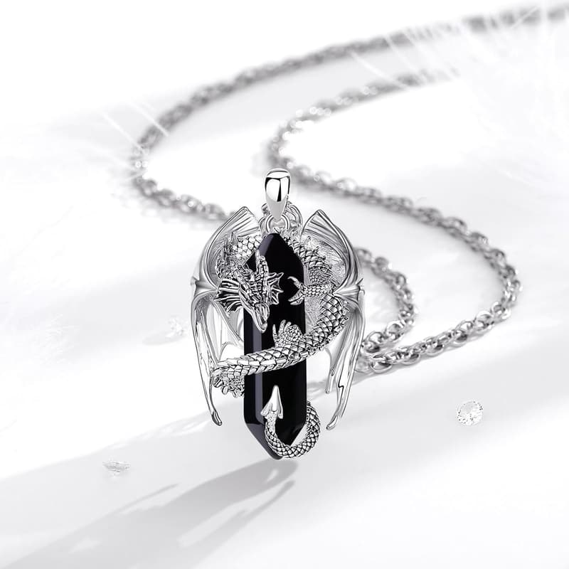 Dragon Necklace with Healing Crystal Stone for Men & Women