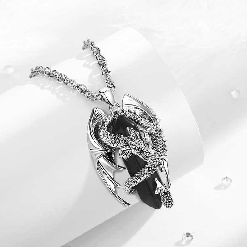 Dragon Necklace with Healing Crystal Stone for Men & Women