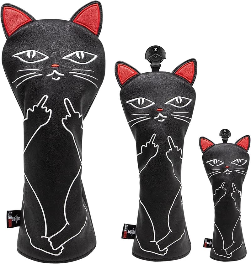 Handmade Leather Cat Embroidery Golf Head Covers Set