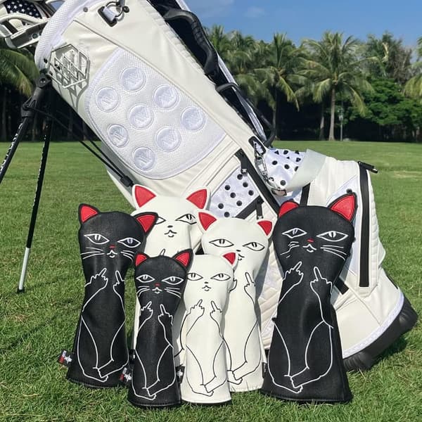 Handmade Leather Cat Embroidery Golf Head Covers Set