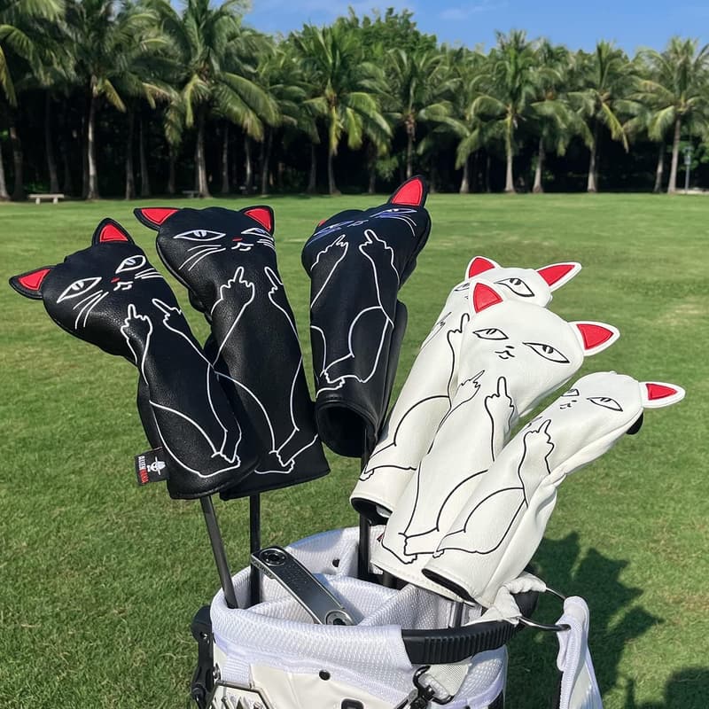 Handmade Leather Cat Embroidery Golf Head Covers Set