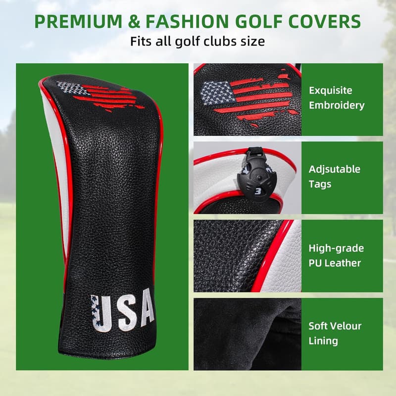 Golf Club Head Covers - PU Leather Set for Men and Women