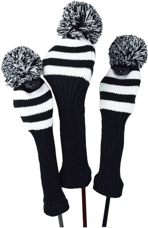 Golf Club Head Covers Set - Knitted Stripes for Drivers & Fairways