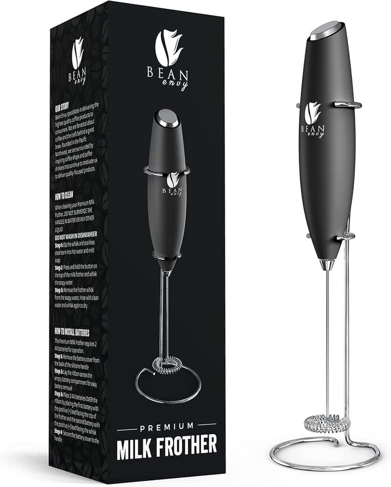 Electric Milk Frother Whisk for Lattes & Cappuccino - Black