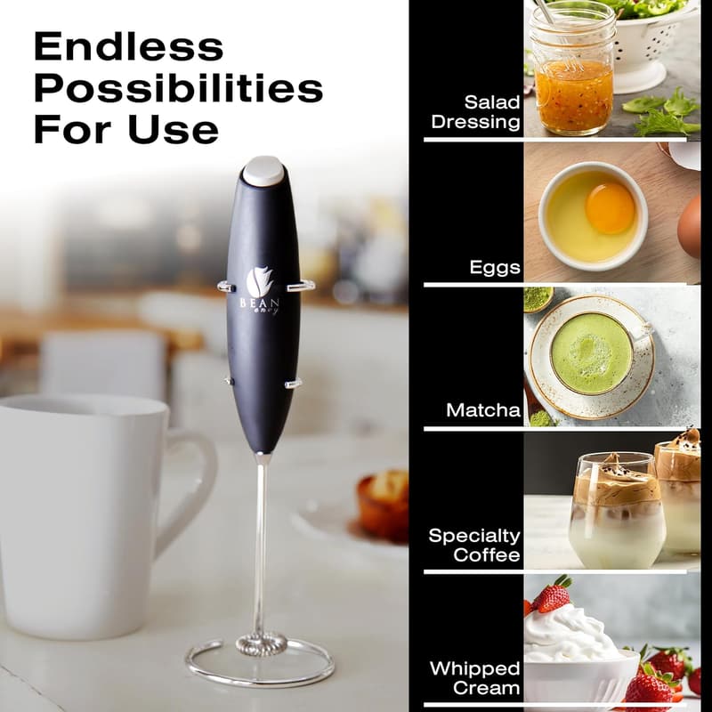 Electric Milk Frother Whisk for Lattes & Cappuccino - Black