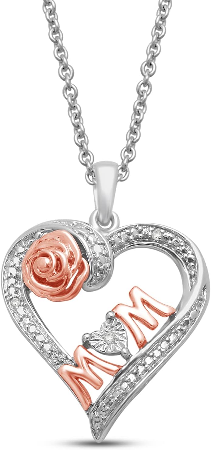 Mother's Day 14K Rose Gold Diamond Heart Necklace for Mom