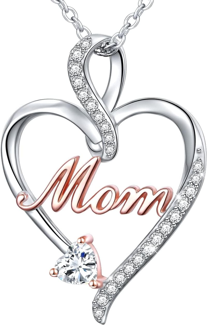 Mother's Day Sterling Silver Heart Necklace for Mom & Grandma