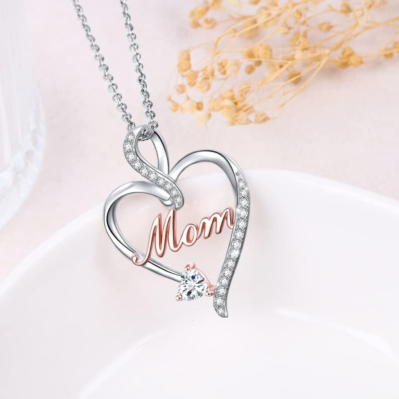 Mother's Day Sterling Silver Heart Necklace for Mom & Grandma