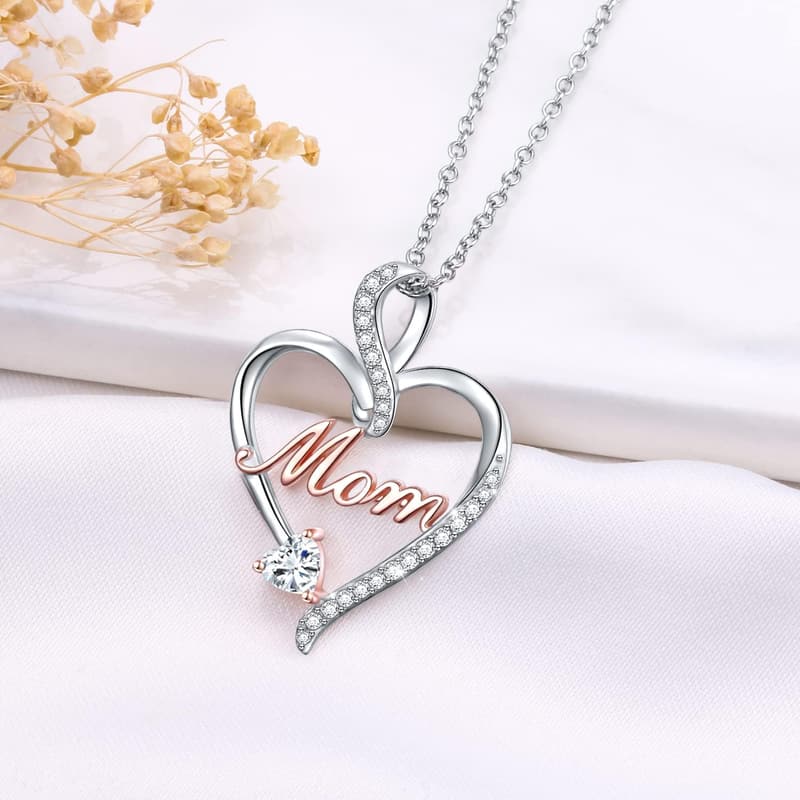 Mother's Day Sterling Silver Heart Necklace for Mom & Grandma