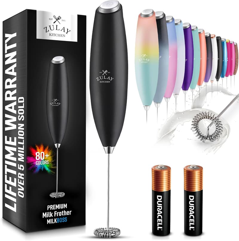 Durable Handheld Milk Frother with Batteries - Black