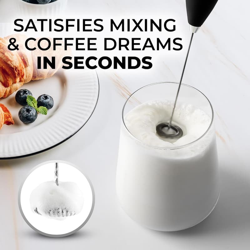 Durable Handheld Milk Frother with Batteries - Black