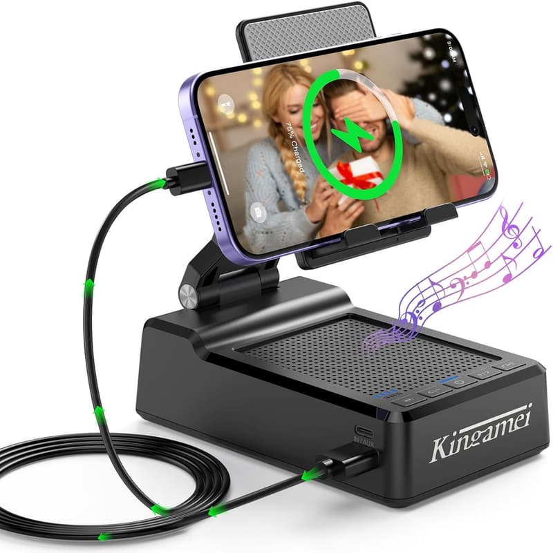 Portable Bluetooth Speaker with Phone Stand & Power Bank - Black