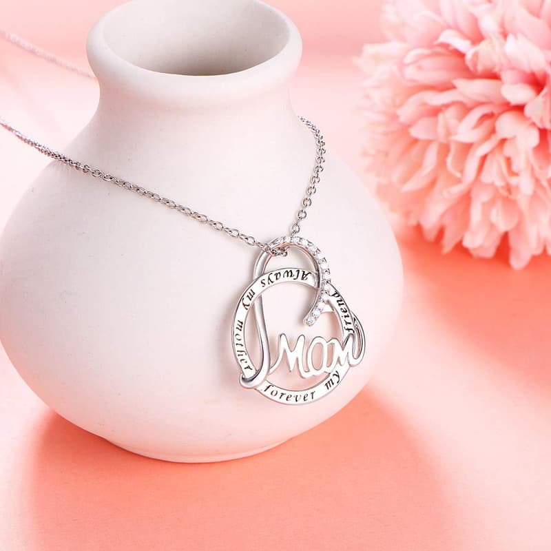 925 Sterling Silver Mother & Child Opal Heart Necklace