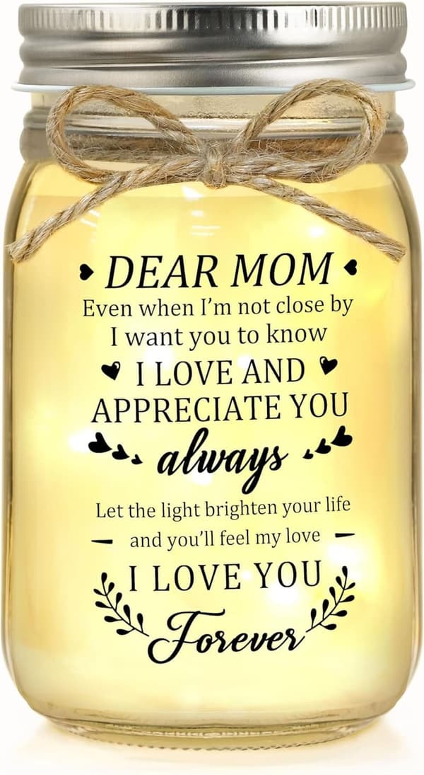 Happy Birthday Mom Night Light Jar - Gift from Daughter/Son