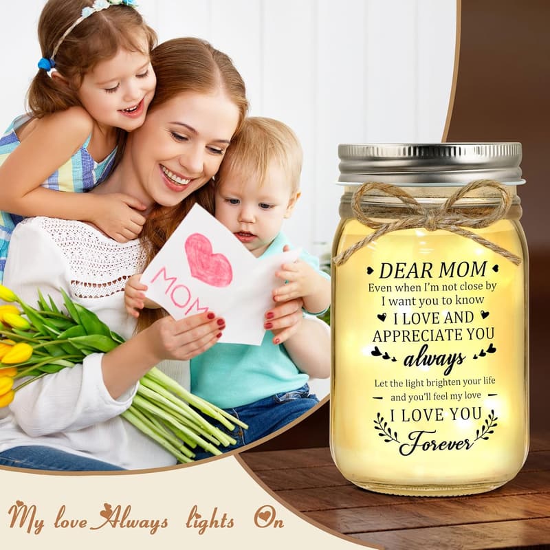 Happy Birthday Mom Night Light Jar - Gift from Daughter/Son