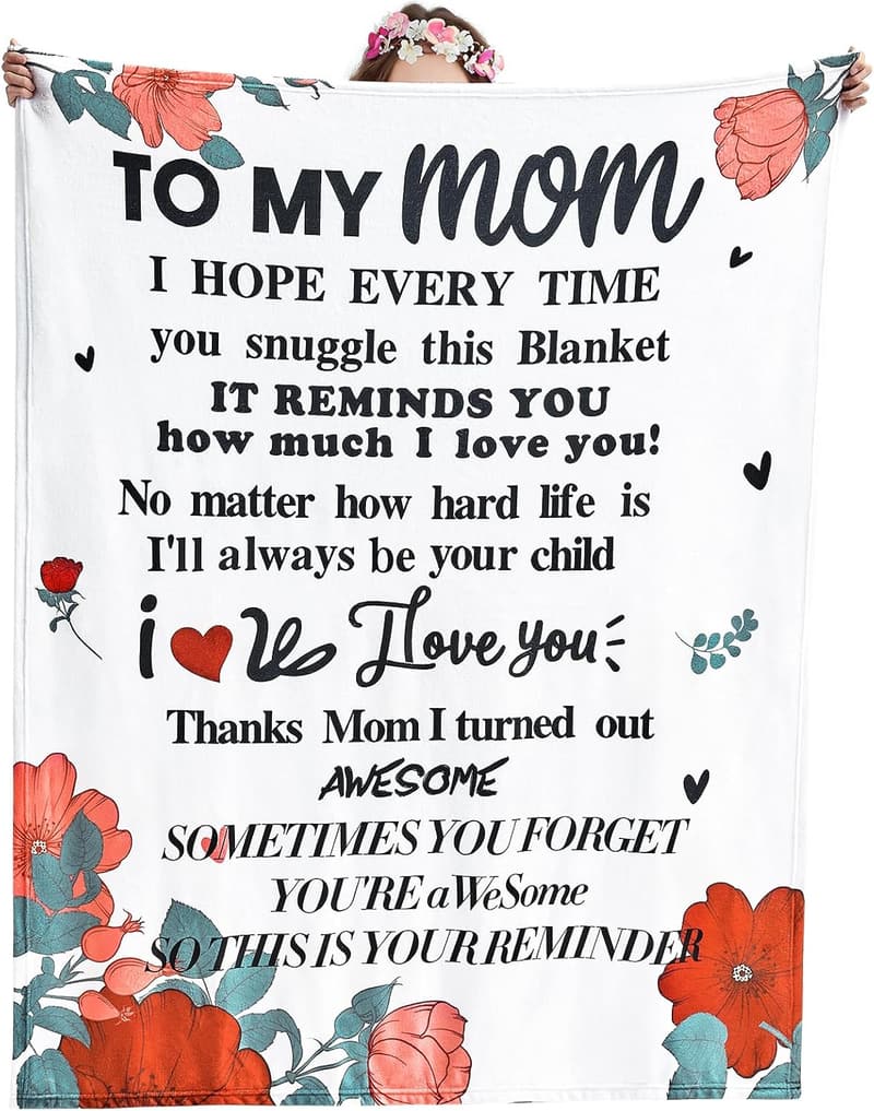 Mom's Birthday Gift: I Love You Soft Flannel Throw Blanket 50x60