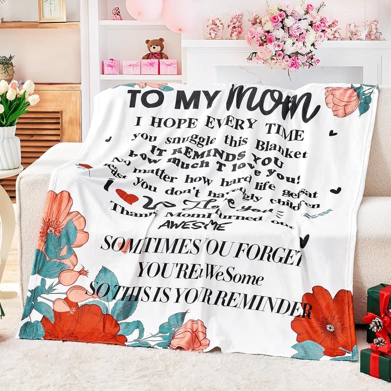 Mom's Birthday Gift: I Love You Soft Flannel Throw Blanket 50x60