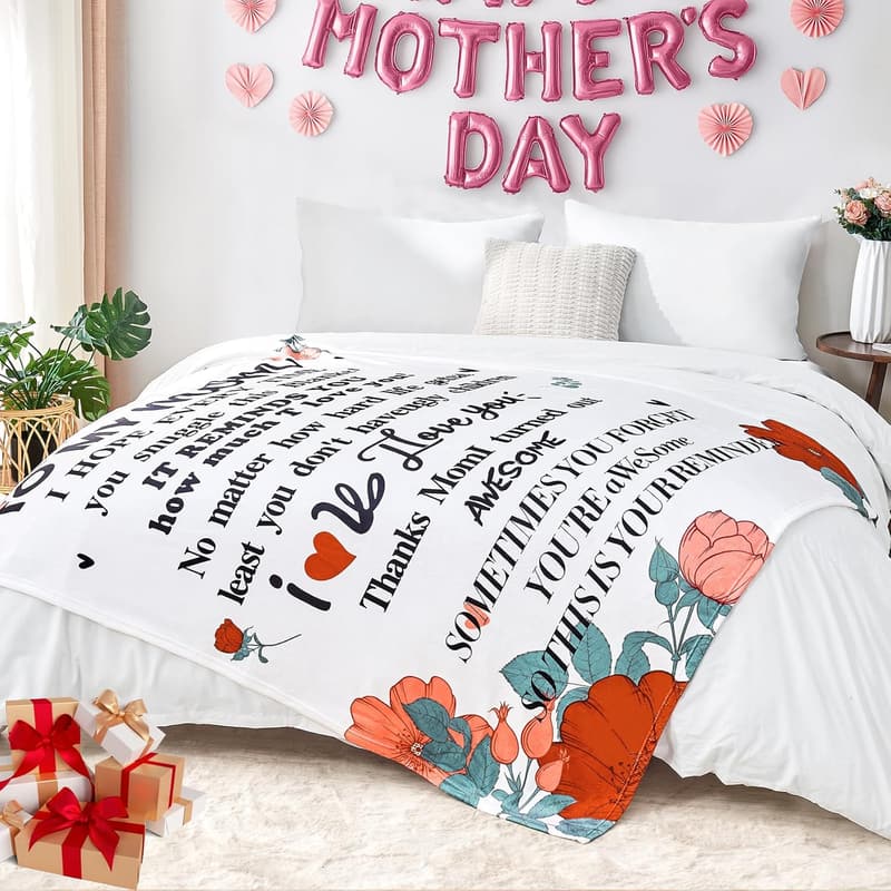 Mom's Birthday Gift: I Love You Soft Flannel Throw Blanket 50x60