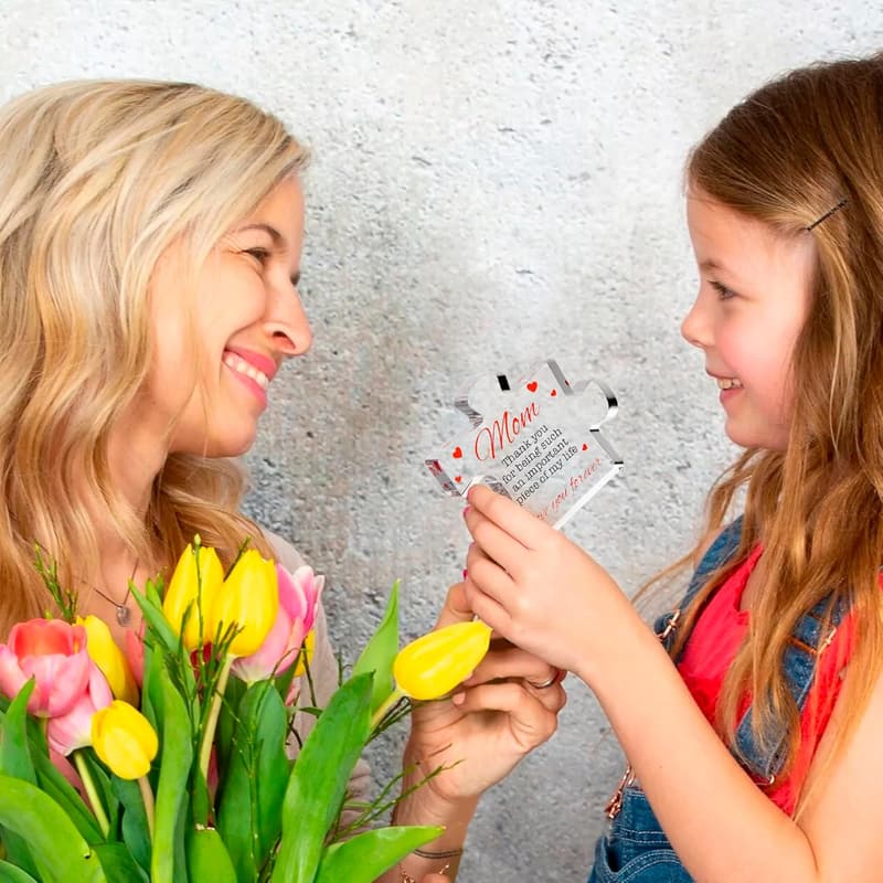 Heartwarming Birthday Gift - Engraved Acrylic Block Puzzle for Mom