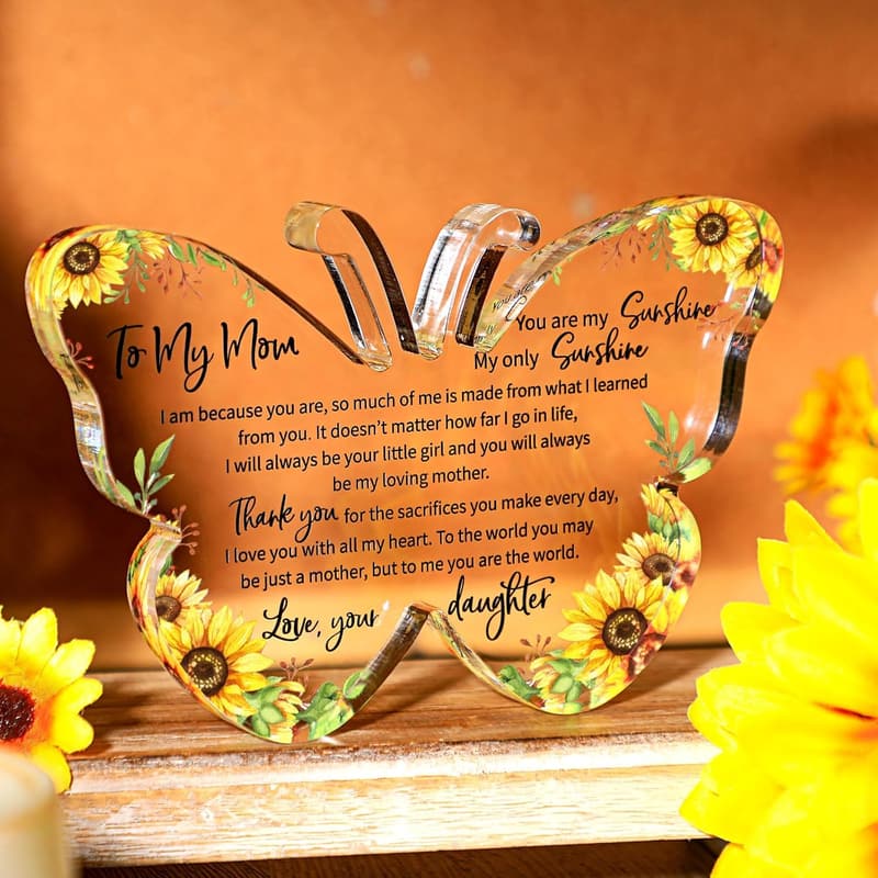 Mom Birthday Plaque with Butterfly Design - Acrylic Gift