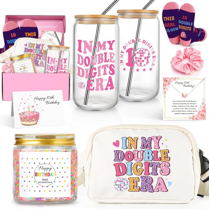 10th Birthday Gift Set for Girls - Cup, Bag, and Pearl Necklace