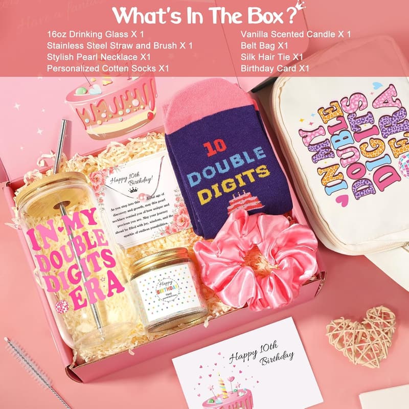 10th Birthday Gift Set for Girls - Cup, Bag, and Pearl Necklace