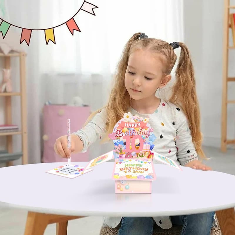 10th Birthday Card – 3D Gift Box for Girls, Daughter, Granddaughter