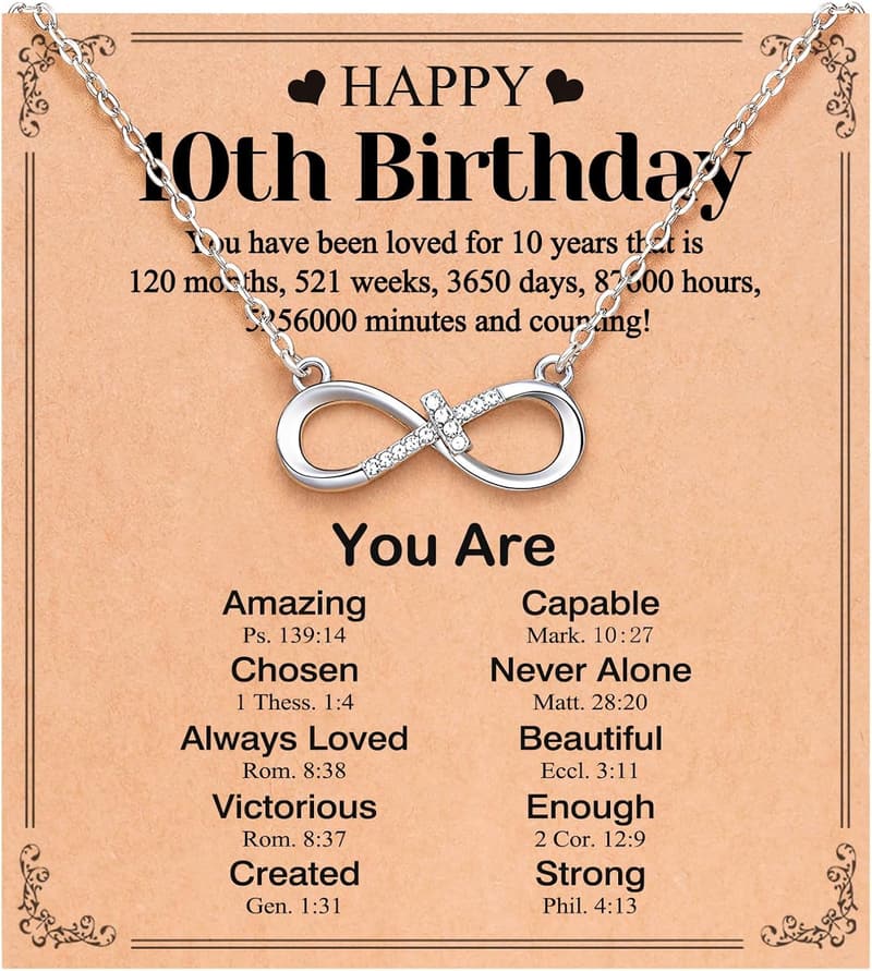 Happy 10th-21st Birthday Infinity Cross Necklace for Women