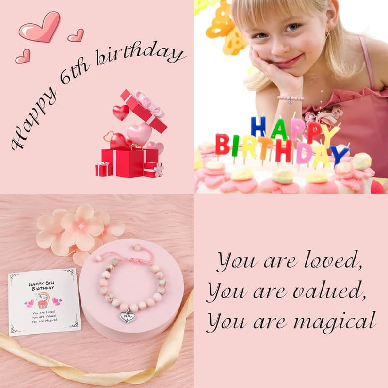 Birthday Beaded Bracelets for Girls Ages 1-11 - Adjustable Pearl