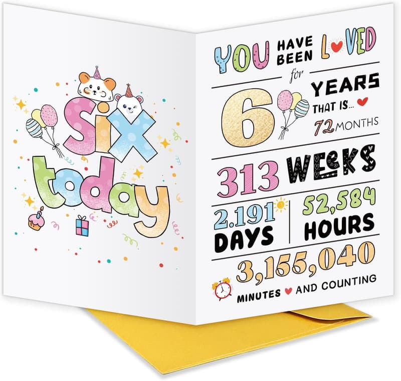 6th Birthday Card for Kids - Cute Design for Girls & Boys