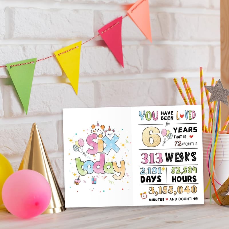 6th Birthday Card for Kids - Cute Design for Girls & Boys