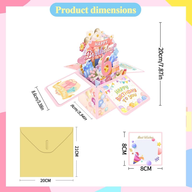 6th Birthday Card with 3D Gift Box for Girls