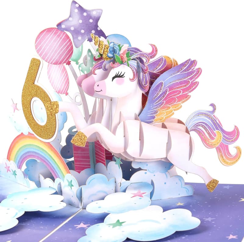 6th Birthday Unicorn Pop-Up Card for Girls