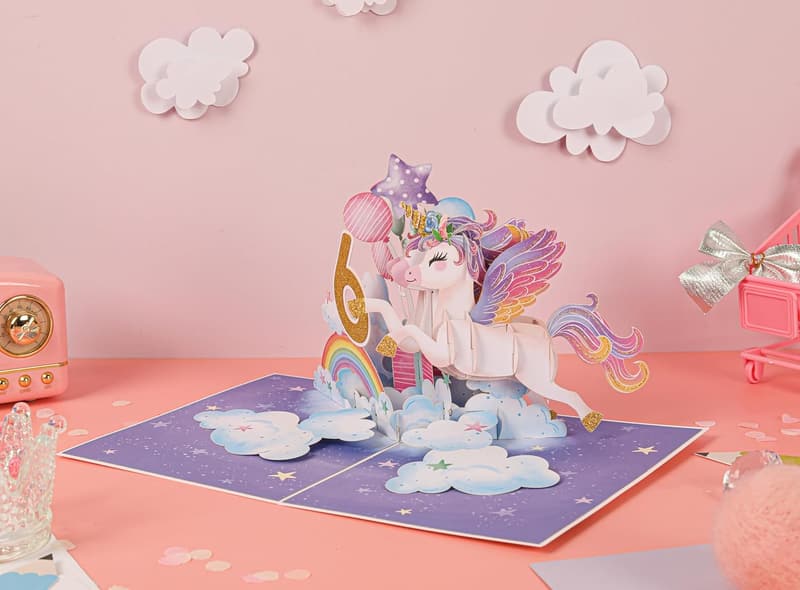 6th Birthday Unicorn Pop-Up Card for Girls