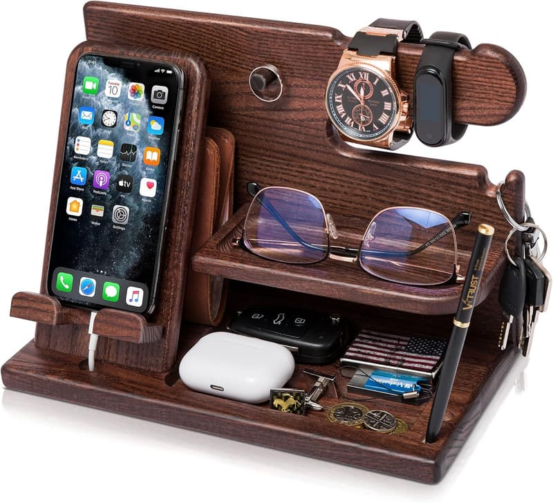 Birthday Phone Docking Station - Organizer for Men (Bourbon Brown)