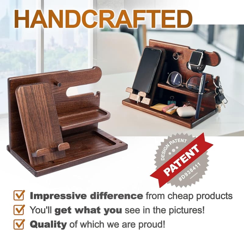 Birthday Phone Docking Station - Organizer for Men (Bourbon Brown)