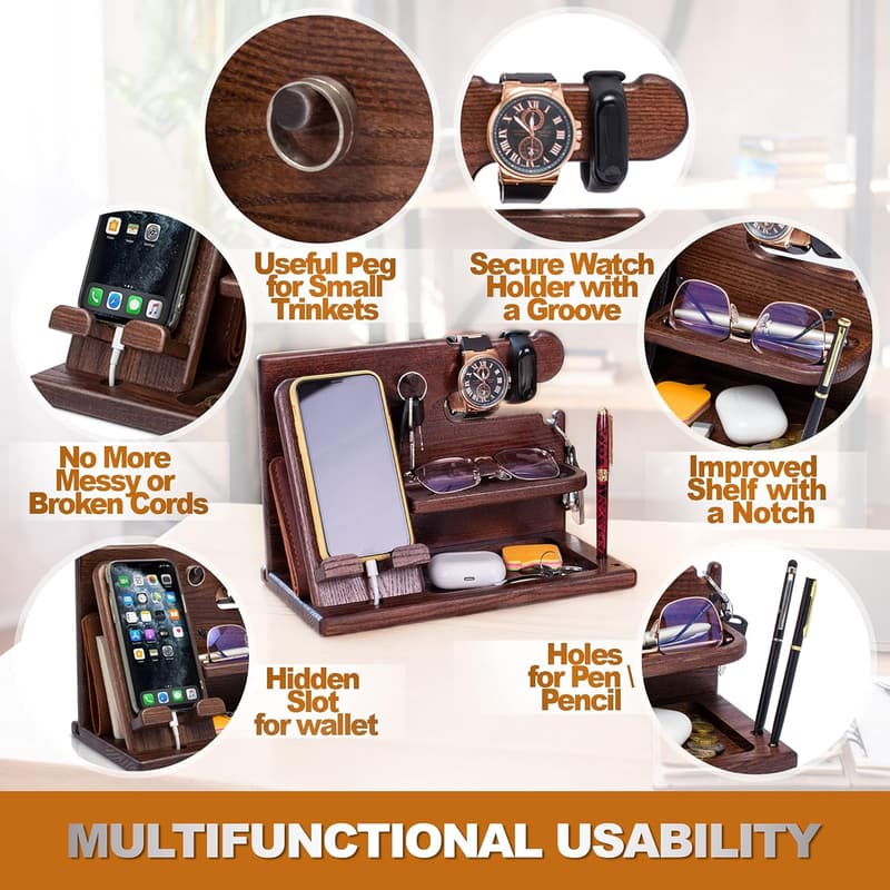 Birthday Phone Docking Station - Organizer for Men (Bourbon Brown)