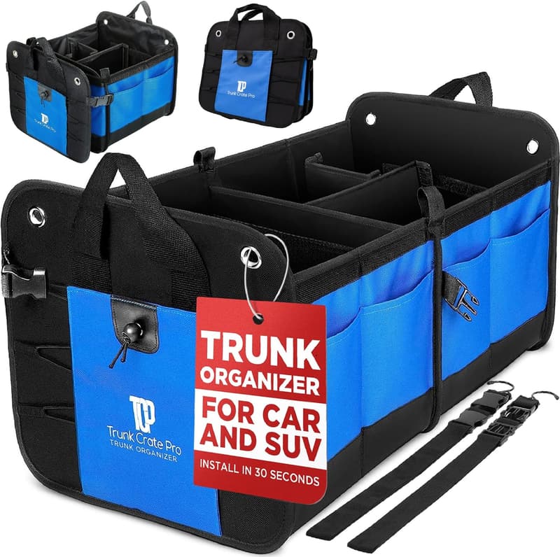 Car Trunk Organizer with Premium Compartments - Collapsible SUV Storage