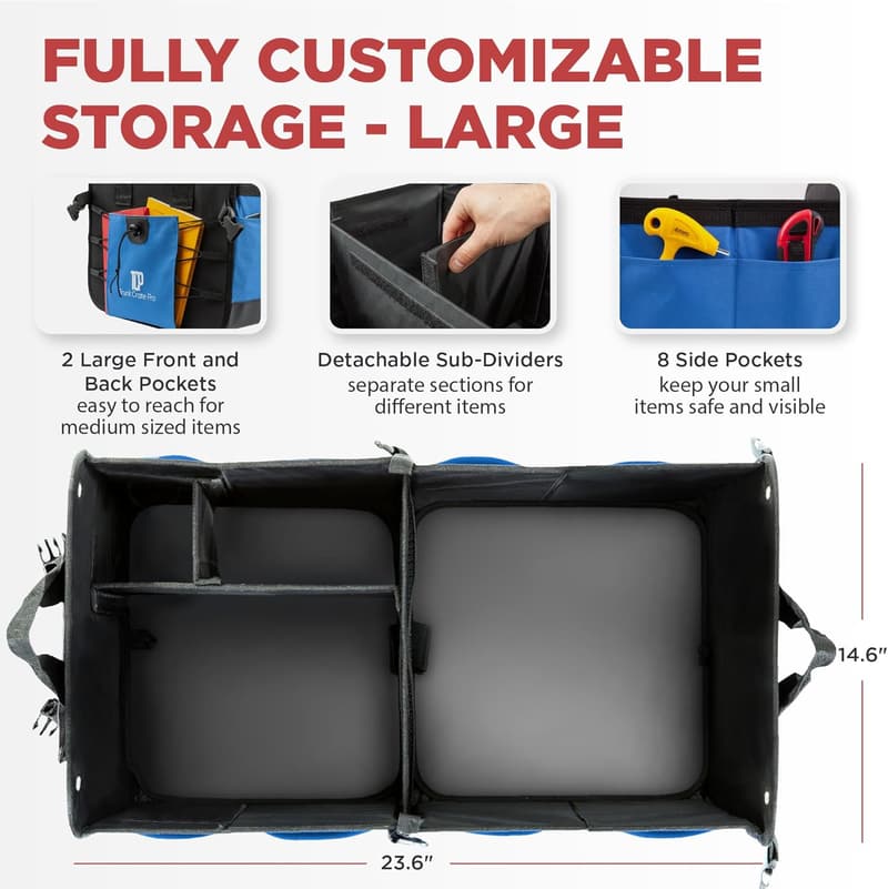 Car Trunk Organizer with Premium Compartments - Collapsible SUV Storage