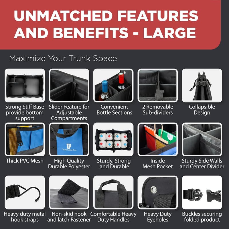 Car Trunk Organizer with Premium Compartments - Collapsible SUV Storage