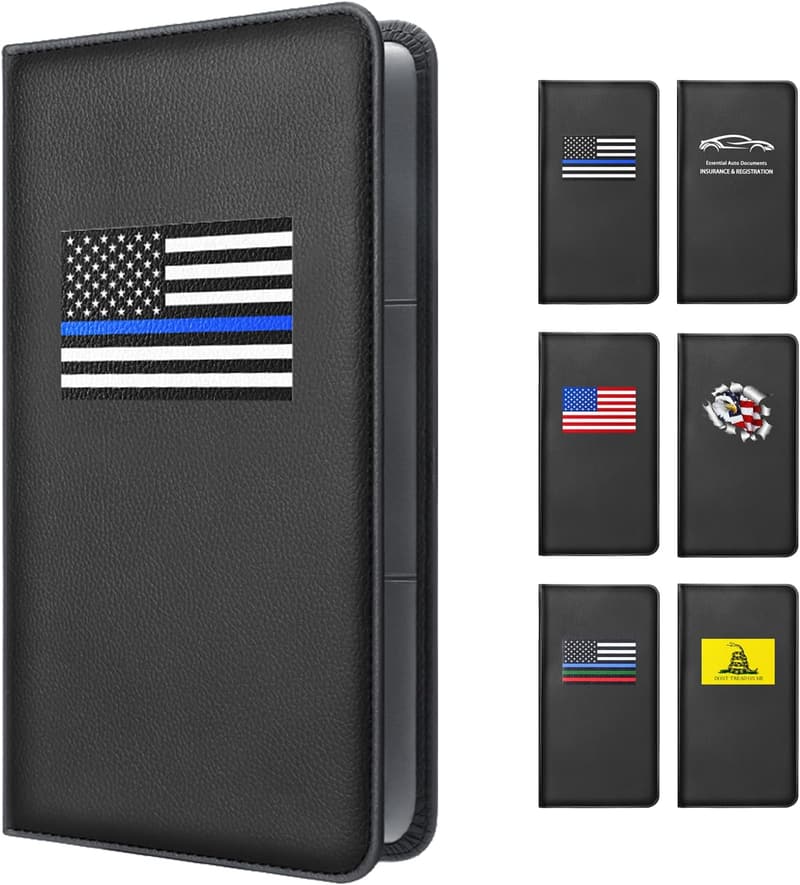 Leather Car Registration & Insurance Holder with 7 Pockets
