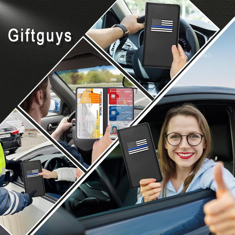 Leather Car Registration & Insurance Holder with 7 Pockets