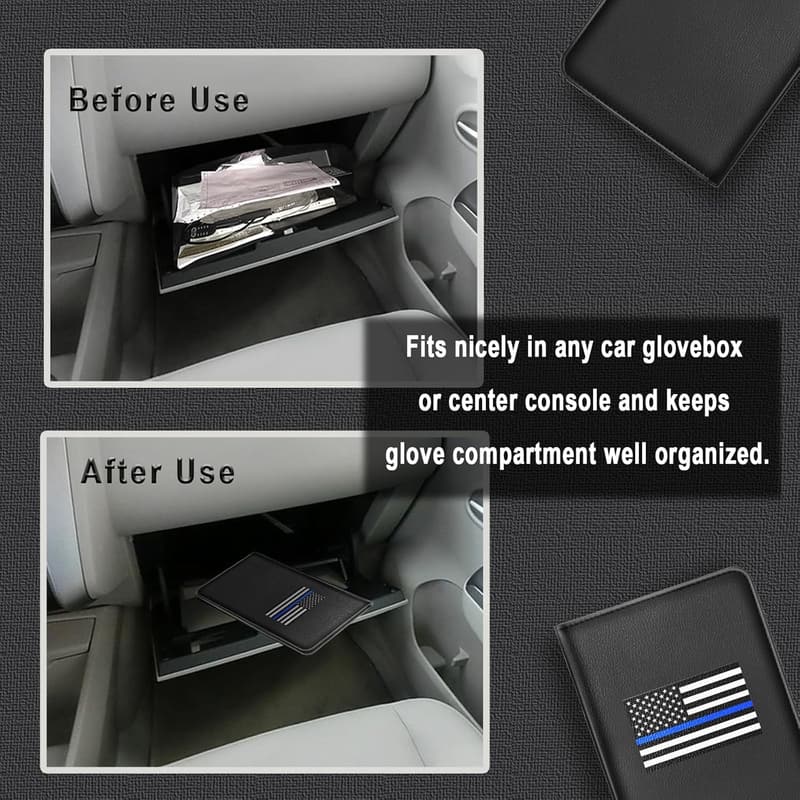 Leather Car Registration & Insurance Holder with 7 Pockets