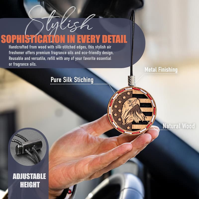 Father's Day Wooden Car Air Freshener - Handcrafted American Flag