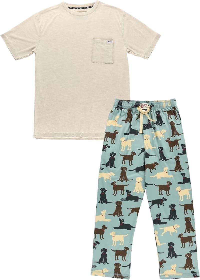 Men's Comfy Cotton Pajama Set with Funny Animal Prints
