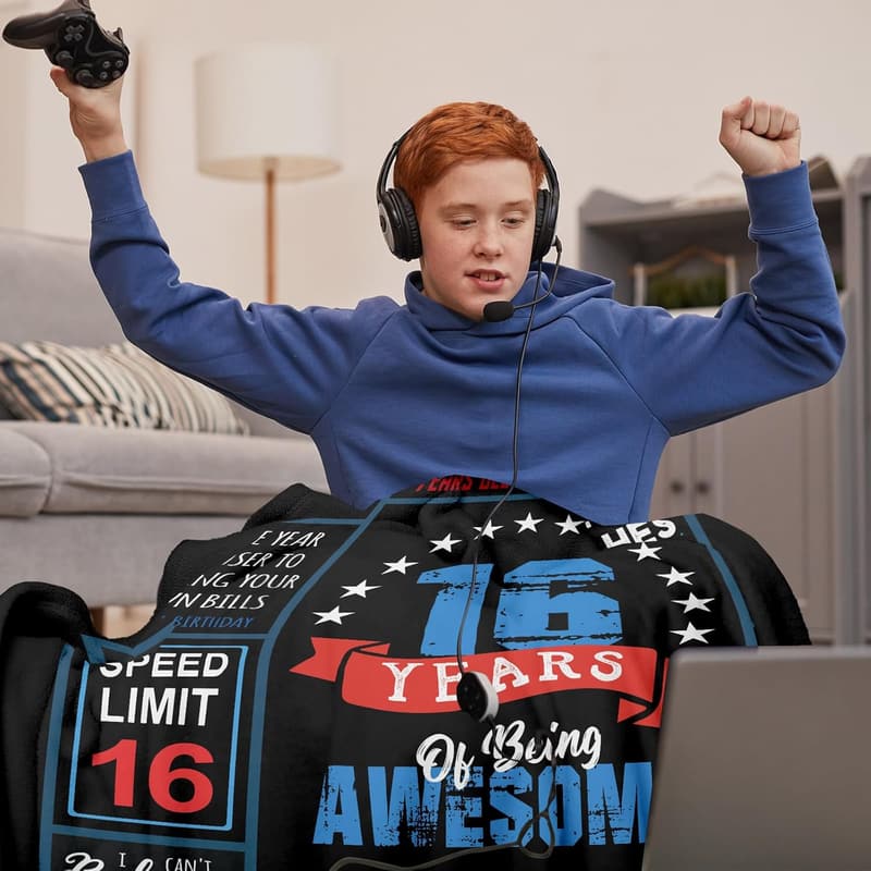16th Birthday Throw Blanket for Boys, 60 x 50 Inch