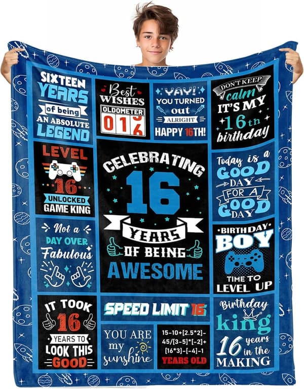 16th Birthday Throw Blanket for Boys, 50 x 60 Inch