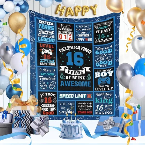16th Birthday Throw Blanket for Boys, 50 x 60 Inch