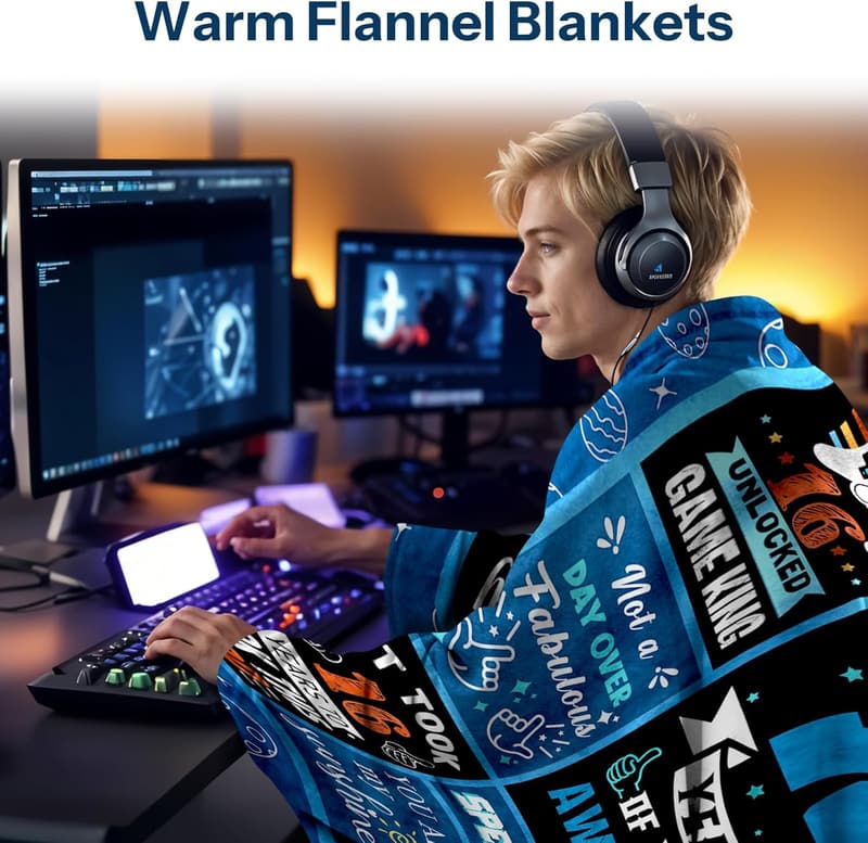 16th Birthday Throw Blanket for Boys, 50 x 60 Inch